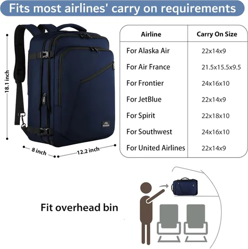 Miniatura 52 de MATEIN - Mochila de viaje extragrande de 10.56 galones, mochila de viaje ampliable apta para aerolíneas, para viajeros de fin de semana, hombres