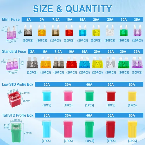 Miniatura 2 de Kit surtido de fusibles para automóvil, 292 piezas de fusibles estándar y mini cuchilla, fusibles en forma de caja Jcase de perfil alto/STD y bajo