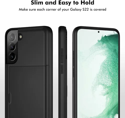 Miniatura 4 de Jiunai Funda para Samsung S22 con tarjetero para 2 tarjetas de identificación de licencia, acceso de crédito, tarjetero deslizante, cubierta