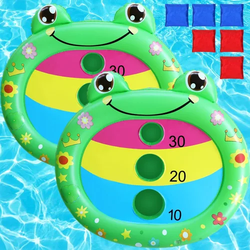 Kids Fun Pool Toys,2 Pack Inflatable Frog Cornhole Board Floating Water Game Outdoor Swim Play for Adults Family,Cool Summer Party Gift for 6 7 8 9