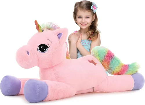 Miniatura 16 de Tezituor Juguetes de peluche de unicornio grande de 43 pulgadas, animales de peluche de unicornio blanco hueso, bonitas decoraciones de cumpleaños