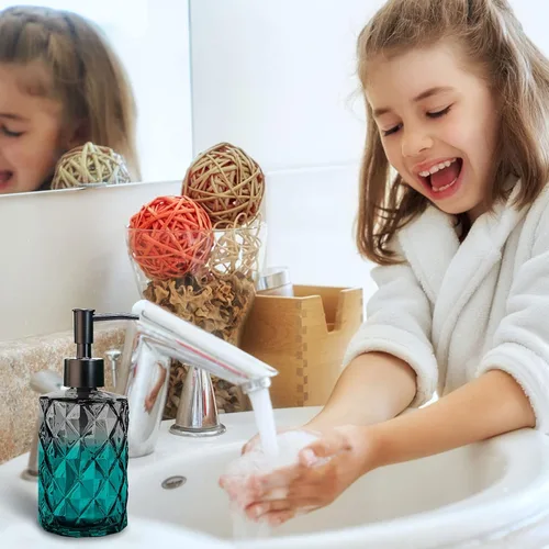 Miniatura 6 de Dispensador de jabón de vidrio con bomba de plástico, dispensador de jabón líquido de 330ml/11oz para baño y cocina, dispensador manual para líquido