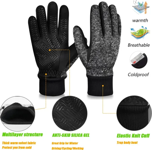 Miniatura 2 de MOREOK Guantes de invierno -10F 3M Thinsulate guantes cálidos guantes de ciclismo para conducirciclismo, correr, senderismo, Negro