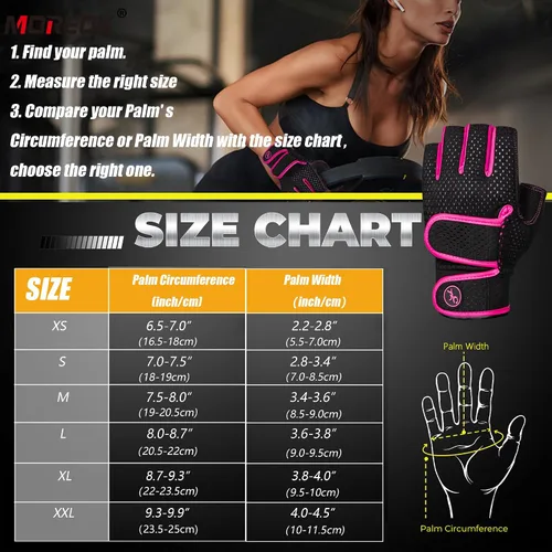 Miniatura 7 de Guantes de entrenamiento MOREOK con acolchado para levantamiento de pesas para hombres/mujeres, [Gel de 3MM] guantes sin dedos de agarre para Rosa
