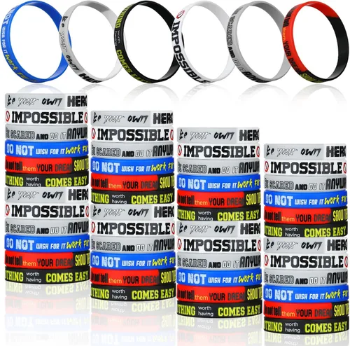 Kathfly 48 pulseras motivacionales de goma inspiradoras, de silicona, elásticas, unisex, regalos de fiesta, regalos para el regreso a la escuela,