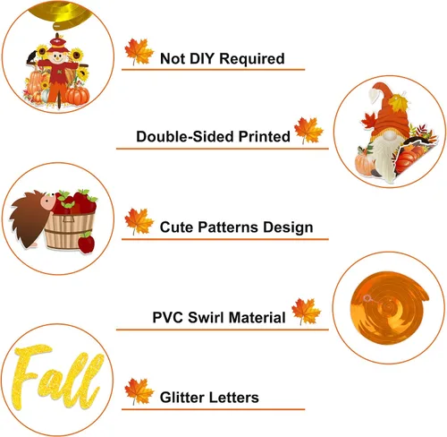 Miniatura 5 de Suministros de decoración de fiesta de otoño, NO DIY, el juego de decoración del hogar de otoño incluye pancarta de otoño con purpurina, guirnalda
