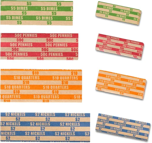 Miniatura 12 de Envoltorios de monedas 100 surtidos, envoltorios de rollos planos para monedas, incluyendo 30 cuartos, 30 centavos, 20 monedas de diez centavos, 20