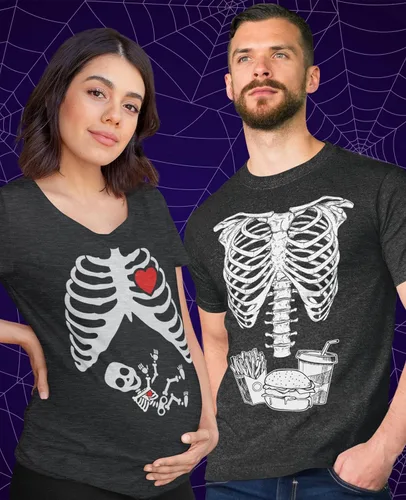 Miniatura 2 de Divertidos disfraces de maternidad de Halloween para parejas, juego de camiseta a juego con diseño de hamburguesa y patatas fritas