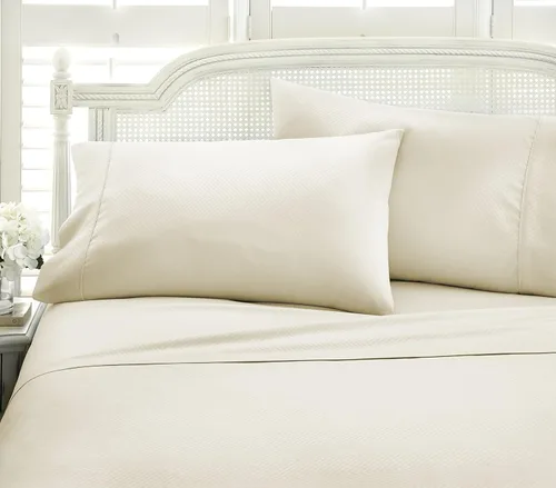 Miniatura 20 de ienjoy Home - Juego de sábanas de 4 piezas con estampado a cuadros en relieve, color crema 2-Crema a cuadros