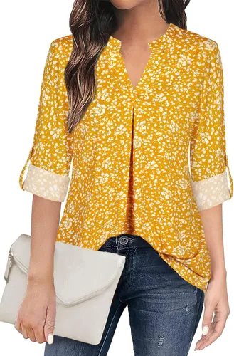 Miniatura 2 de Ninedaily Blusas de gasa con cuello en V y manga 34 para mujer