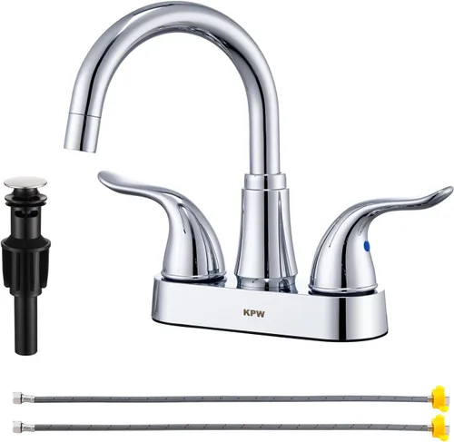 Miniatura 10 de KPW Grifo de Lavabo de Baño de 2 o 3 Orificios Negro Mate Centrado de 4 Pulgadas Grifo de Lavabo de Baño de 2 Manijas Chapado sobre Plástico ABS No