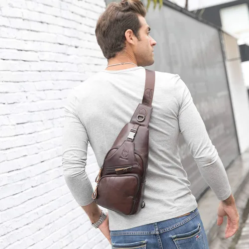 Miniatura 7 de Bolsos cruzados para hombre, bolso bandolera de cuero, mochilas casuales para el pecho, bolsa de hombro, mochilas de senderismo de viaje