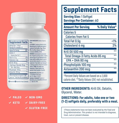 Miniatura 2 de NativePath Aceite de krill antártico – Aceite de krill omega 3 capturado en la naturaleza, 500 mg cápsulas blandas con EPA, DHA y astaxantina