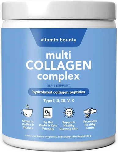 Vitamin Bounty Complejo de colágeno múltiple – Péptidos de colágeno hidrolizados tipos I, II, III, V y X – Apoya la elasticidad de la piel, la salud