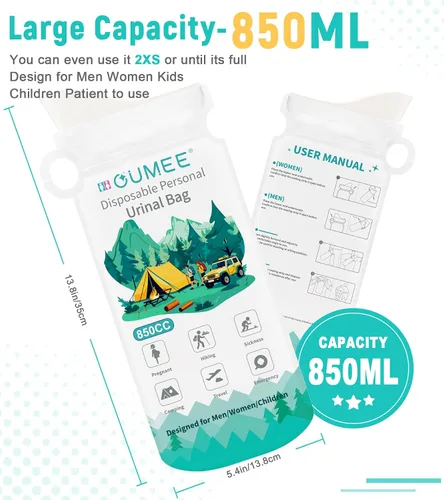 Miniatura 3 de OUMEE 850ML Emergency Disposable Urinal Bags, 8/12/20/28 Pcs Camping Pee Bags Unisex Urine Bag Vomit Bag for Travel Traffic Jam Portable Toilet Bag