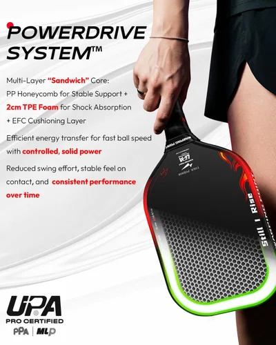 Miniatura 3 de Warping Point Phoenix Gen 3.5 - Paleta de pickleball aprobada por UPA-A, fibra de carbono T700 cruda, sistema PowerDrive de 0.51 pulgadas y 0.63