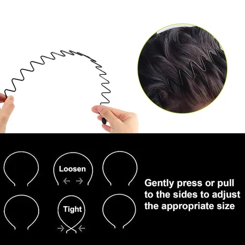 Miniatura 5 de Diademas de Metal, Con Dientes Cinta para el Cabello para Hombres, Diademas para Mujeres, Unisex Negro Ondulado Primavera Deportes al Aire Libre