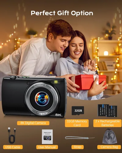 Miniatura 8 de Cámara digital 8K para fotografía, cámara de vlogging WiFi de 88MP para YouTube con doble lente, pantalla táctil, enfoque automático antivibración