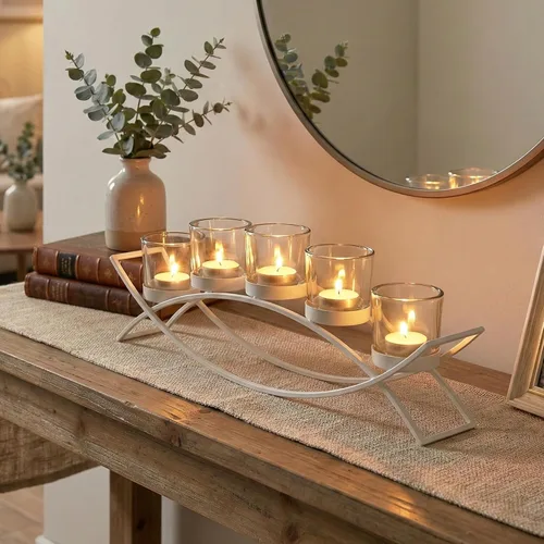 Miniatura 2 de Seraphic - Porta velas arqueado de hierro para centro de mesa Blanco