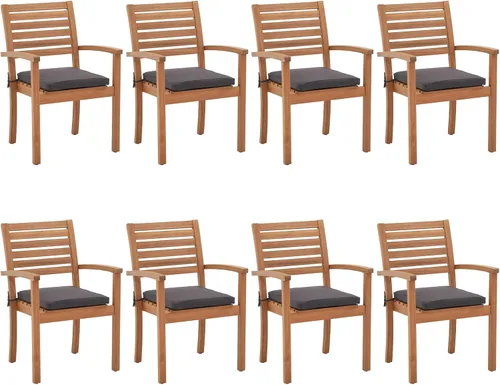Miniatura 10 de OC Orange-Casual Juego de 2 sillas de comedor apilables para patio, sillas de madera de acacia para exteriores con reposabrazos y cojín de tela Beige