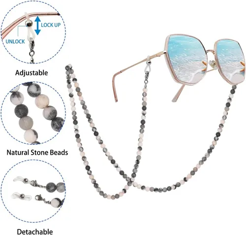 Miniatura 2 de LuReen Stylish Eyeglass Chain Sunglass Chain for Women, Natural Stone Beaded Glass Strap Glass Lanyard Around Neck Daily Wear