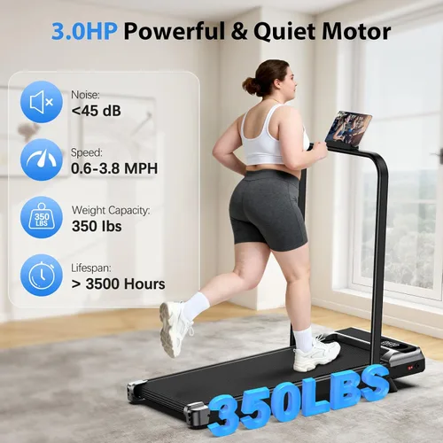 Miniatura 6 de AoraPulse - Caminadora plegable portátil para el hogar, pequeña caminadora para oficina en casa con capacidad de 300 libras, caminadora eléctrica