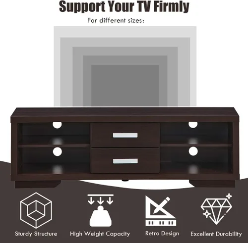 Miniatura 9 de Tangkula Soporte de TV moderno, soporte universal de madera para televisores de hasta 65 pulgadas, gabinete de almacenamiento para sala de estar, 2