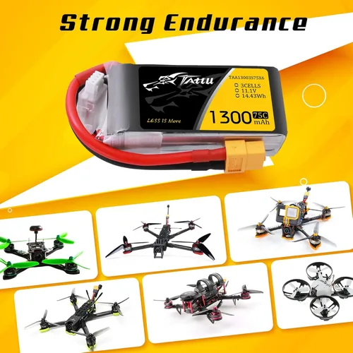 Miniatura 4 de TATTU Batería LiPo de 11.1V 1300mAh 75C 3S con enchufe XT60 (2 piezas)