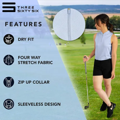 Miniatura 5 de Three Sixty Six Polo de golf sin mangas para mujer, sin cuello, con cremallera, de secado rápido, para mujer