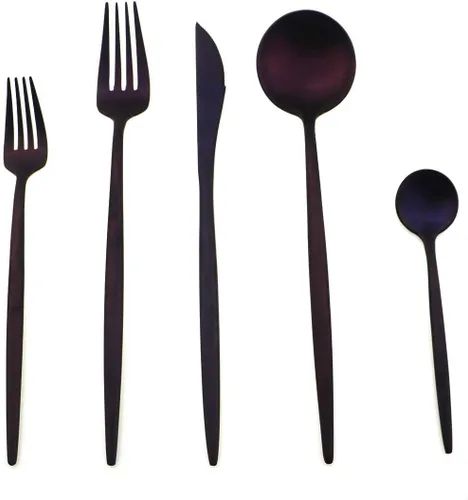 Miniatura 14 de Juego de cubiertos de 5 piezas, color negro mate, juegos de cubiertos de acero inoxidable 18/10, incluye cuchara tenedor y cuchillo con cuchara