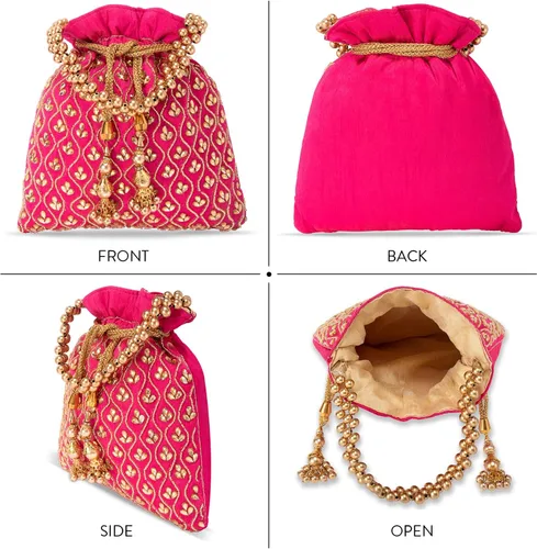 Miniatura 4 de Aheli Potli Monederos para mujer, hecho a mano, bolso de noche, elegante pulsera de moda nupcial