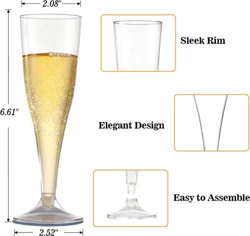 Miniatura 3 de Bestluck Paquete de 100 Copas de Champán de Plástico, 4.5 oz Cristalería Desechable de Plástico Transparente, Copas de Champán Desechables