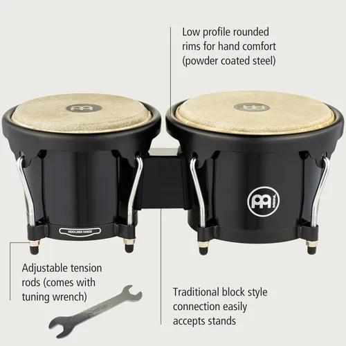 Miniatura 4 de Meinl Percussion HB100SNT-M bongós de madera natural de 6 3/4 y 8 pulgadas, Negro