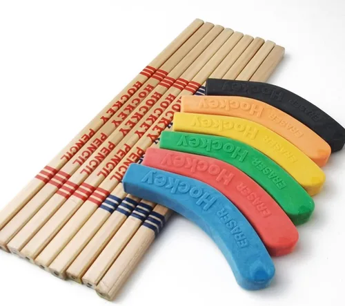 Miniatura 3 de TIHOOD 12 lápices de hockey y borradores – Suministros para fiestas temáticas de hockey de 9 pulgadas, divertidos lápices geniales para fanáticos