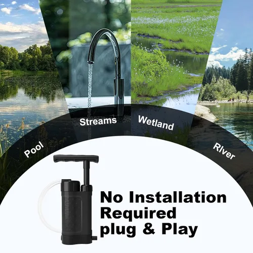 Miniatura 8 de Bomba de filtro de agua portátil, purificador de agua de supervivencia manual de 0.01 micrones para camping, senderismo, mochilero, emergencia