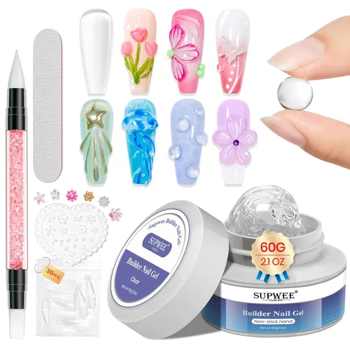 Miniatura 11 de Gel de uñas 3D de 1.06 oz (30 g), gel de escultura 3D para arte de uñas, extensión de gel sólido transparente, antiadherente, gel duro para esculpir