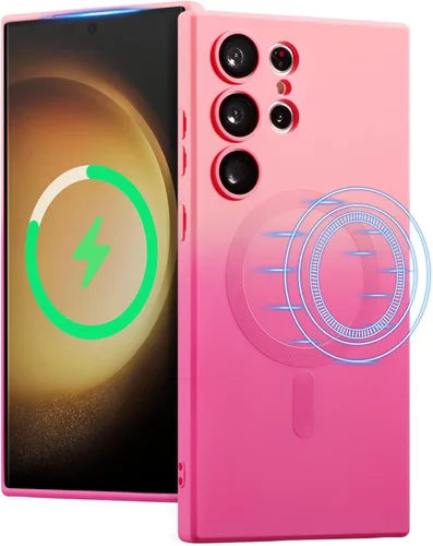 Miniatura 11 de UEEBAI Funda magnética para Samsung Galaxy S22 Ultra 5G, lujosa funda de color neón degradado compatible con funda de cargador MagSafe con protector