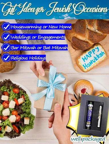 Miniatura 5 de Mezuzá de Diseño de Esmalte Exquisito con Pergamino, Fácil Instalación Usa Cinta de Doble Cara, Mezuzá Azul Real para Puerta con Acento de Diamante
