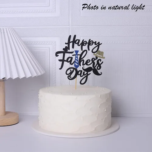 Miniatura 7 de 1 decoración para pastel del día del padre con sombrero de corbata de bigote con purpurina negra, Best Dad Ever Cake Pick Super Dad Cake Pick Super