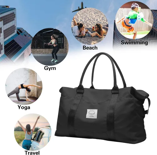 Miniatura 6 de Suruid Bolsa de viaje para mujer, bolsa de viaje para mujer, bolsa de viaje deportiva, gimnasio, bolsa de lona con bolsillo húmedo, bolsa de viaje