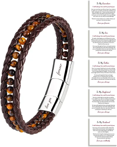 Miniatura 2 de To My Boyfriend/Son/Grandson/Father/Husband Black Onyx Tiger Eye Blue Sodalite Leather Bracelets Jewelry For Men, Birthday Anniversary Valentines