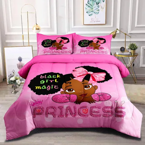 Miniatura 10 de Juegos de Edredón de Niña Negra Afroamericana Individual, Juego de Ropa de Cama Black Girl Magic, Juego de Edredón de Princesa, Juego de Cama