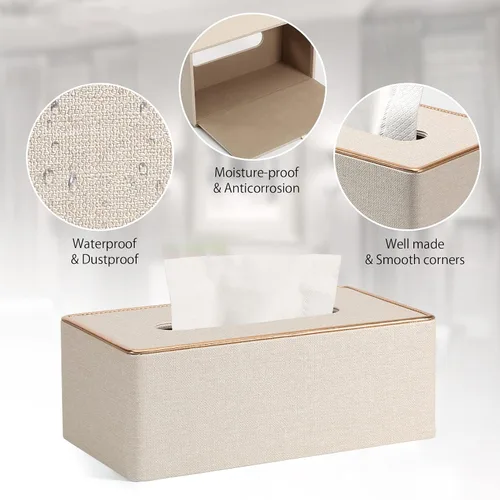 Miniatura 5 de Cubierta de caja de pañuelos, soporte de caja de pañuelos de cuero PU Rectangular Box Covers para el hogar/oficina/decoración del coche 9.84 "X5.23