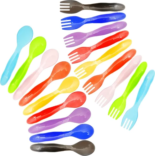 Youngever 18 utensilios de plástico para niños pequeños, tenedores de plástico para niños, tamaño grande, apto para lavavajillas, juego de 9 en 9