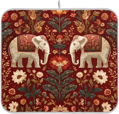 Miniatura 59 de Tapete de secado de platos de primavera naranja con flor de amapola para encimera de cocina, tapete escurridor absorbente de microfibra, tapete