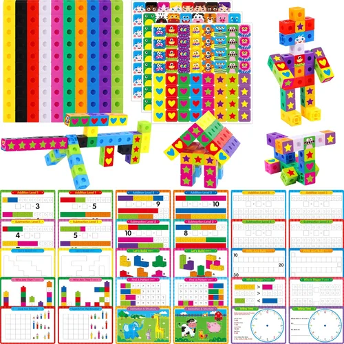 Miniatura 10 de SpriteGru - Juego de 100 cubos de enlace matemático, cubos matemáticos manipulativos que se conectan y cuentan, bloques de construcción