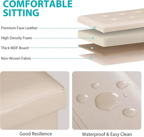 Miniatura 6 de ZenStyle Banco otomano de almacenamiento de 30 pulgadas, reposapiés plegable, banco largo de almacenamiento para zapatos con asiento acolchado