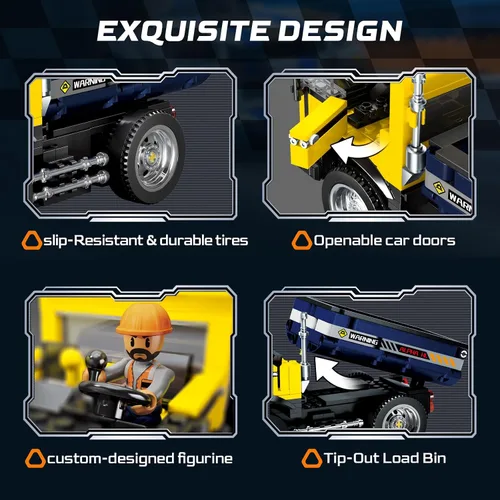 Miniatura 3 de Wise Block - Juego de bloques de construcción de camión volquete de 365 piezas con control remoto con 1 mini figura, camión de construcción RC