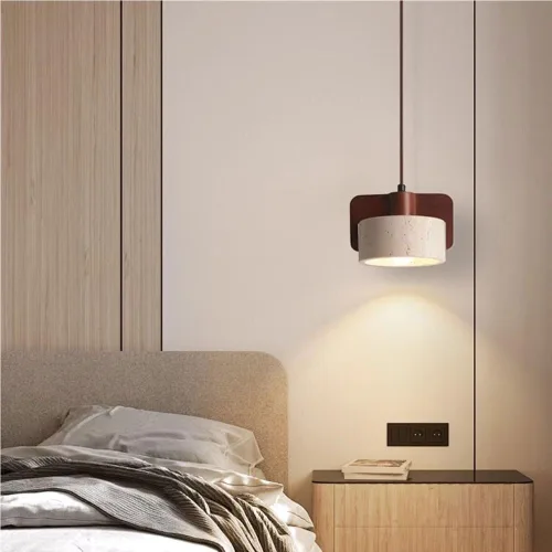 Miniatura 3 de Single Head Vintage Pendant Light Fixture Modern Cylinder Travertine Hanging Lamp Nordic Retro Solid Wood Chandelier for Dining Room Bedside Hallway