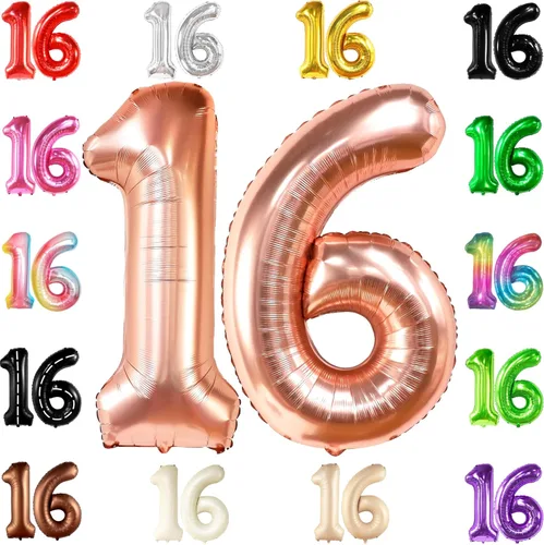 KatchOn, Globo de oro rosa con el número 16 de 40 pulgadas | Globo de aluminio para decoraciones de cumpleaños de 16 años para niñas | Globo de oro